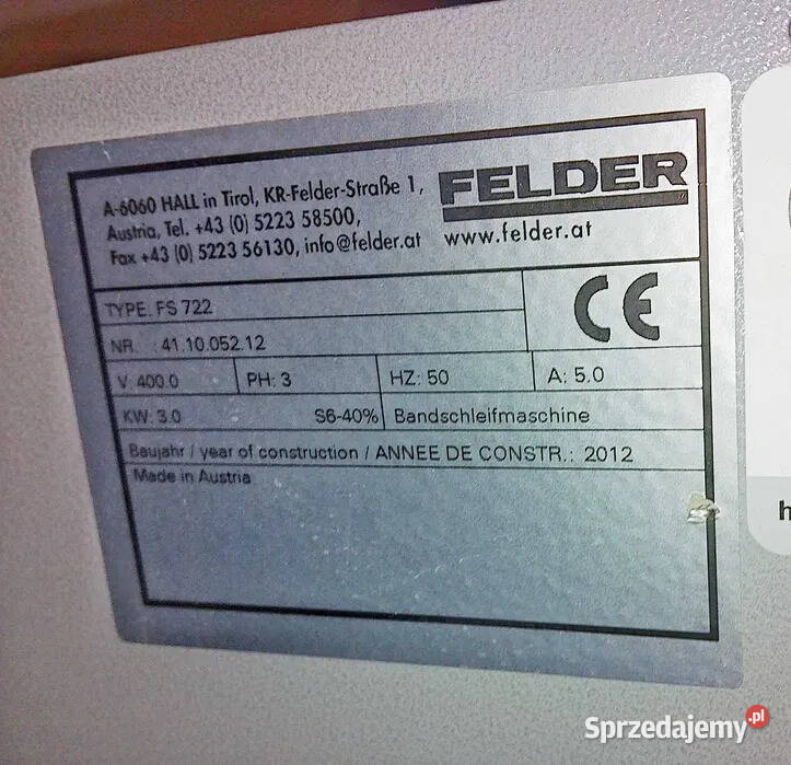 Szlifierka FELDER FS722 taśmowa stołowa nowa