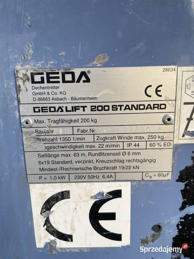 Winda dekarska Geda Lift Standard 200 100 Ślesin