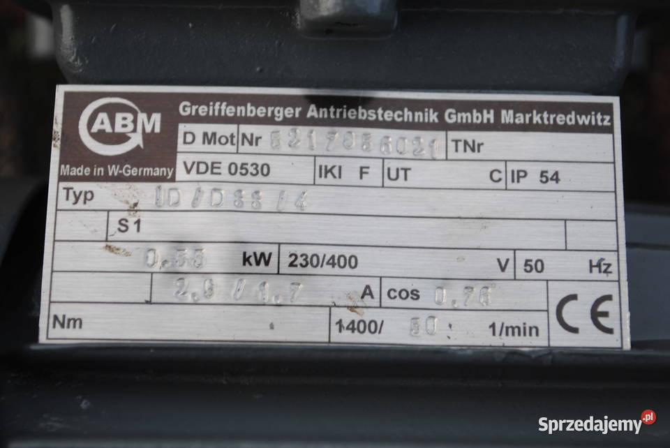 Motoreduktor 055kw 50obrmin Firmy ABM Biznes i Przemysł Kargowa