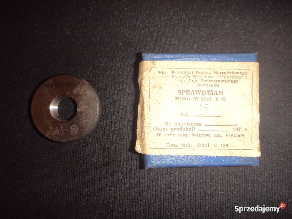 Sprawdzian pierścieniowy do gwintu MSRh M16x1 6g Wrocław sprzedam