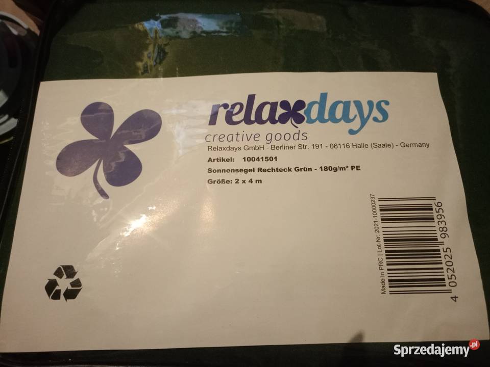 Prostokątny żagiel słoneczny zielony 2x4 m