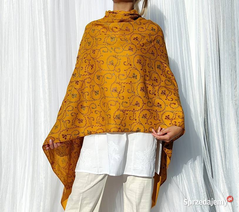Szal orientalny żółty indyjski haftowany haft Szczecin