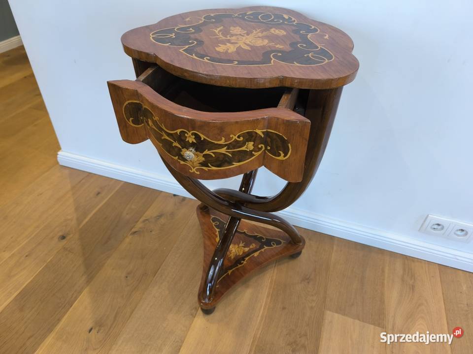 Piękna unikalna konsolka stolik intarsjowana Łódź
