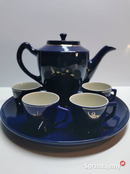 zestaw kobaltowy do mokki PRL lata 6070 Lublin