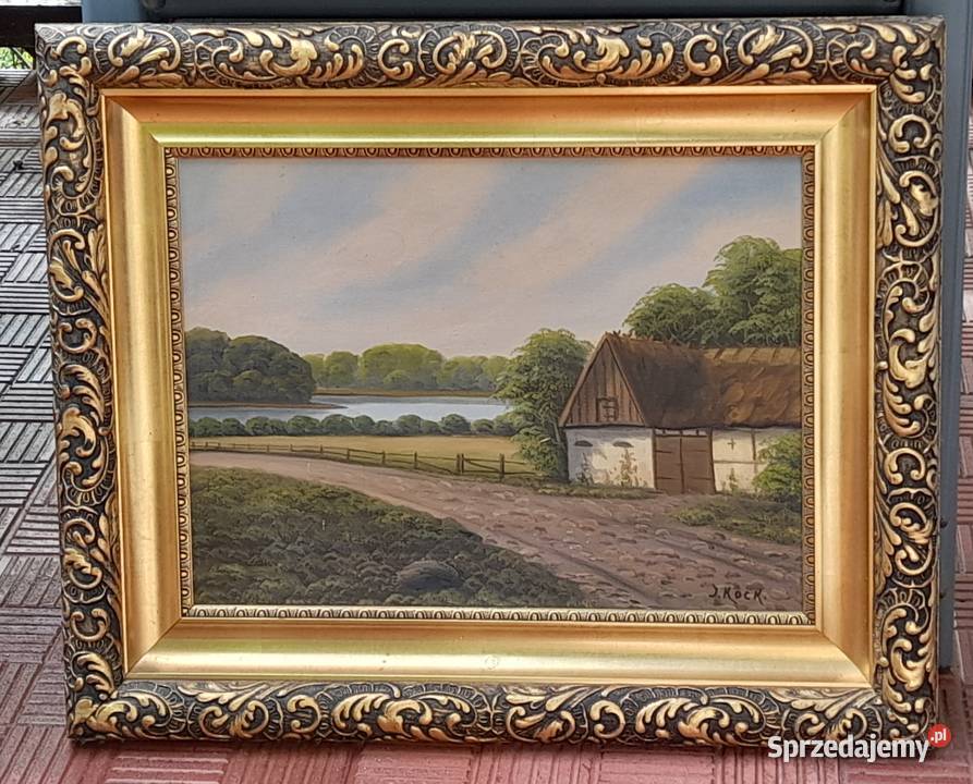 J Kock Chata wodą piękny stary obraz na płótnie Iłża sprzedam