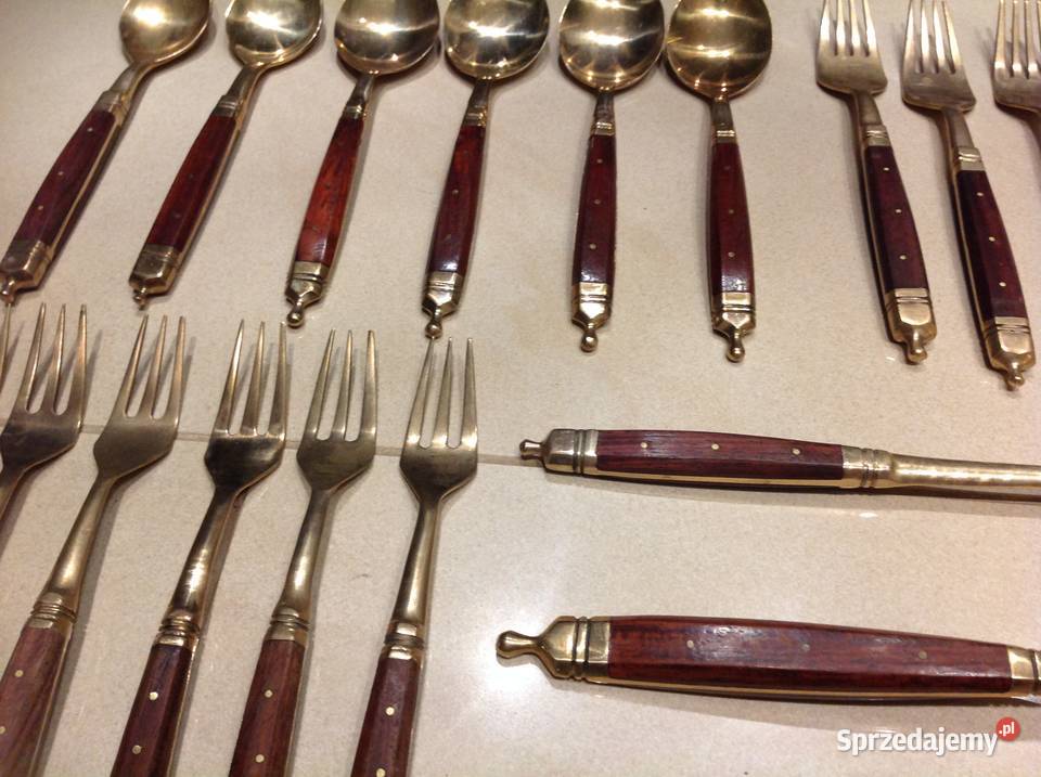 Stare Sztućce z Brązu Zestaw 31 Drewno Wiśniowe Nowa Sól