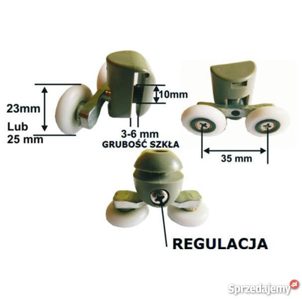 Rolki podwójne do kabin prysznicowych 23 25mm inny kolor