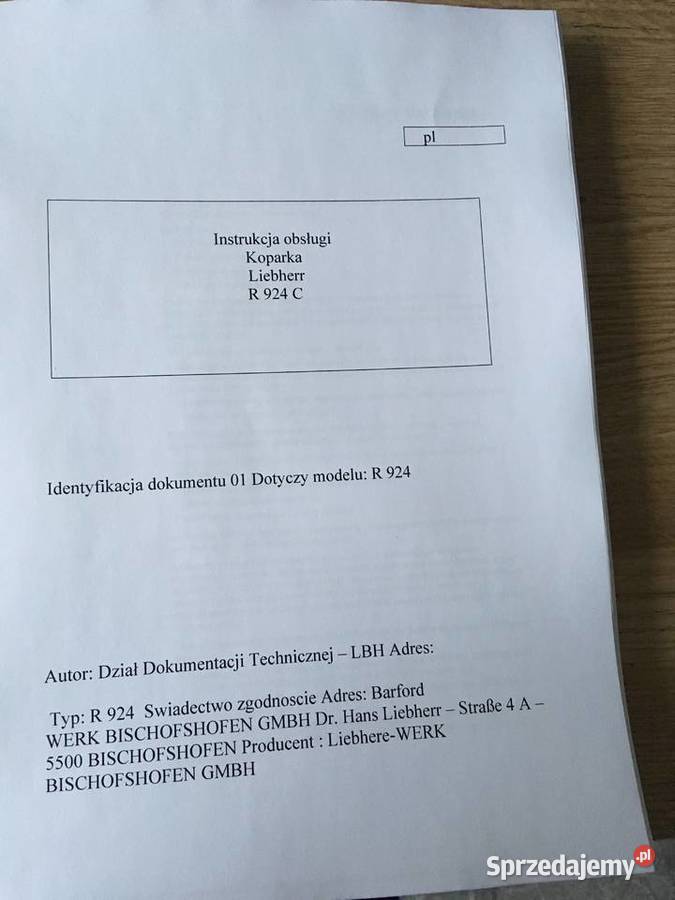 dtr instrukcja obsługi koparka liebherr R924c i Szczecin sprzedam