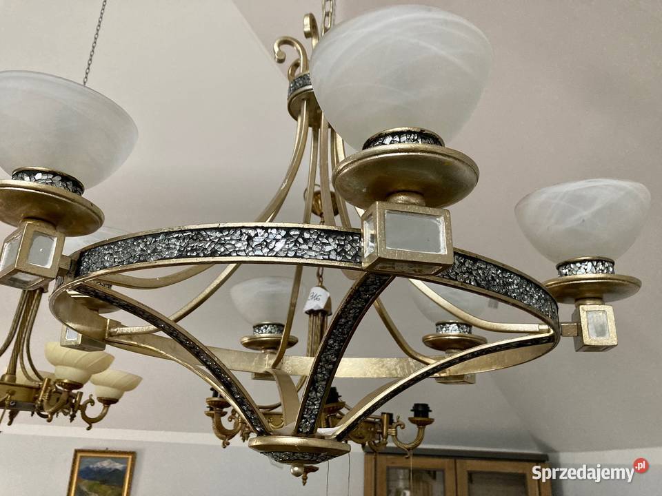 Oryginalny żyrandol z lusterkami mosiądz