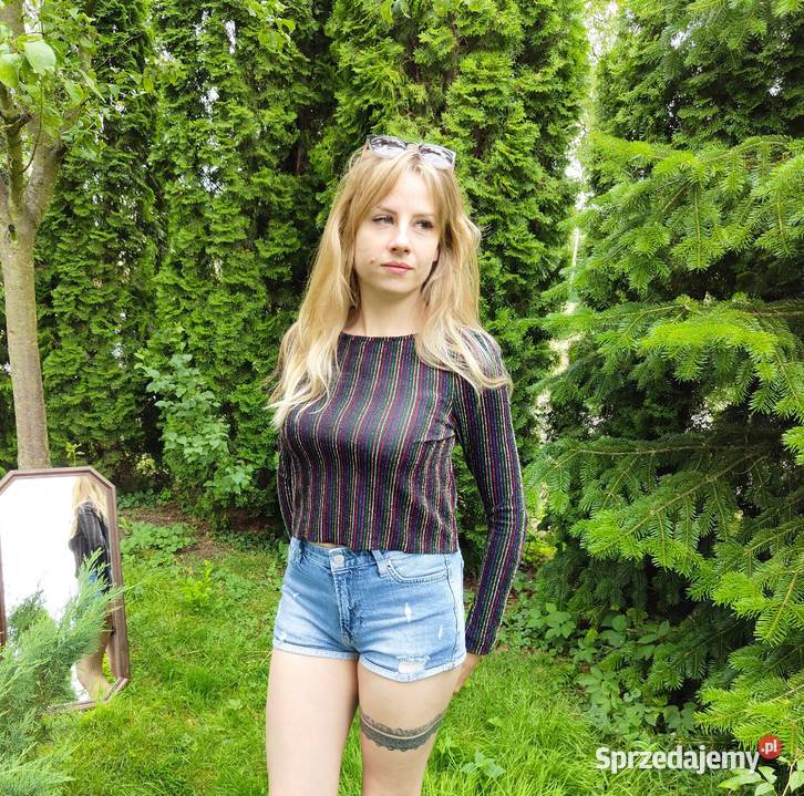 Bluzka crop top Primar S 36 czarna kolorwa paski Szczecin sprzedam