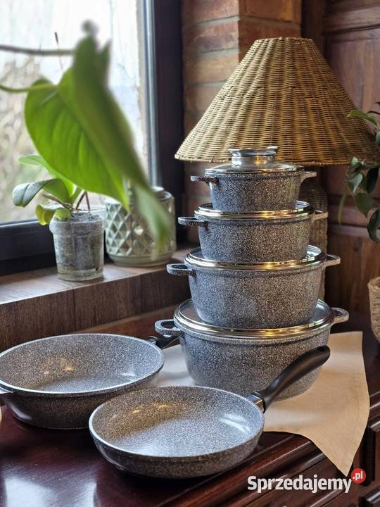 Garnki marmurkowe 12 el szare czarne Szczecin