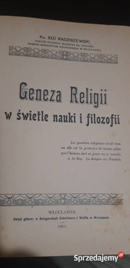 Geneza Religii w śwnauki Teol Radziszewski 1911 Iwno sprzedam