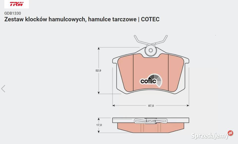 Zestaw klocków hamulcowych hamulce tarczowe mazowieckie Warszawa