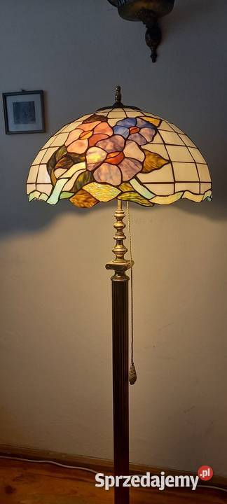 Piękna mosiężna lampa podłogowa witraż w stylu Skierniewice