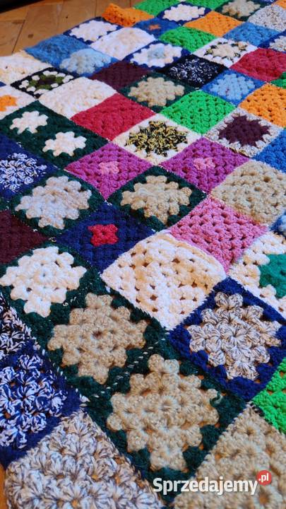 Wełniany koc pled narzuta patchwork handmade Gdańsk