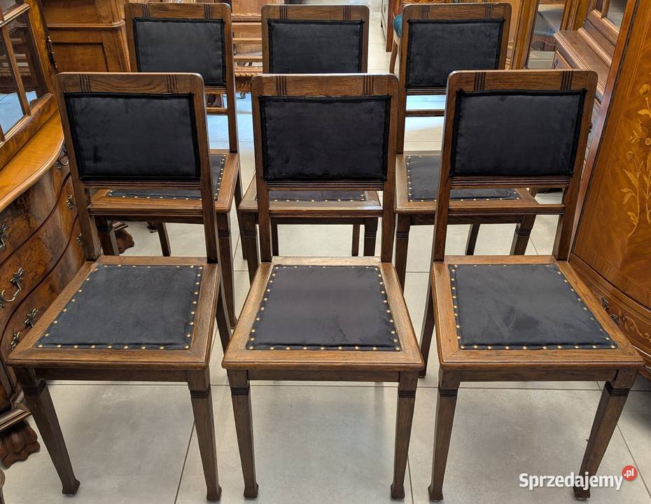 Sześć dębowych krzeseł secesyjnych do lekkiej Meble śląskie Dąbrowa Górnicza