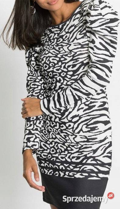 Sukienka ołówkowa z dzianiny biało czarna z Spódnice i sukienki Wieleń