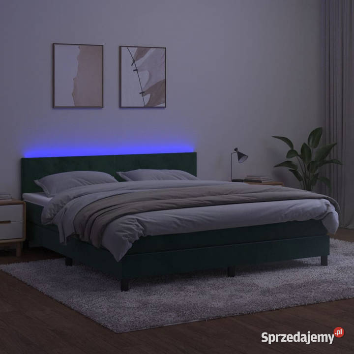 Łóżko kontynentalne z materacem i LED zielony 203cm Meble Warszawa
