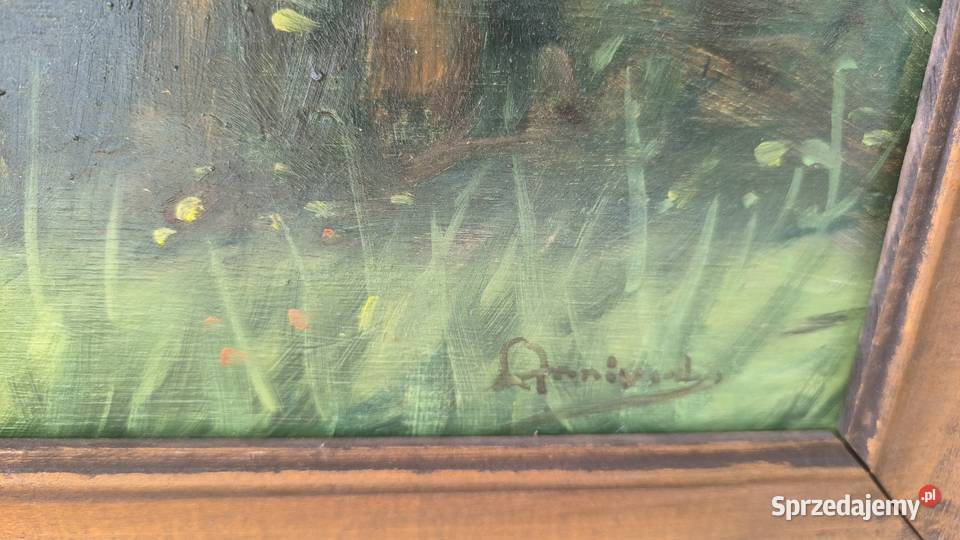 Piękny obraz olejny sygnowany scena rodzajowa