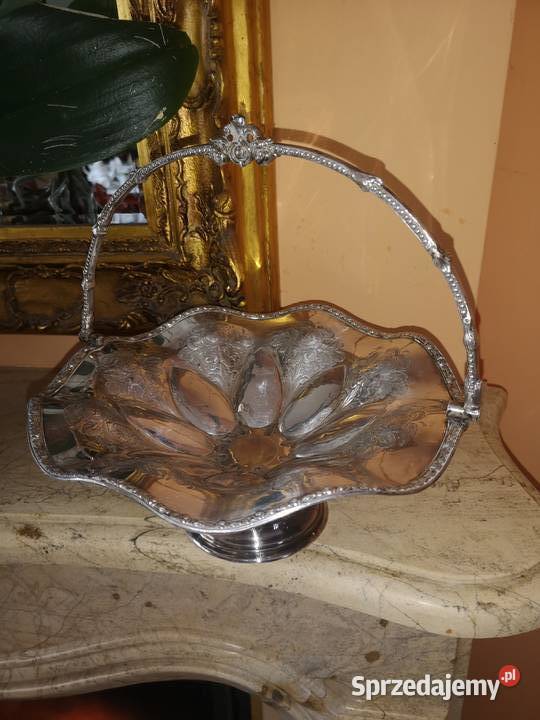 Patera platerowa w grawerowane kwiaty Antyki Gdańsk