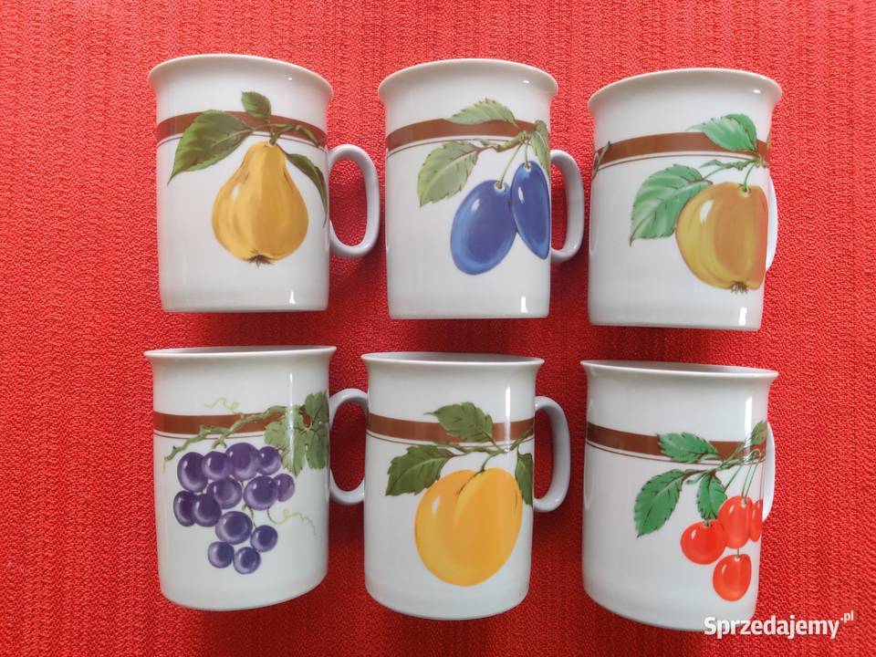 Porcelana 6 kubków motyw owoce Zastawa stołowa Myszków