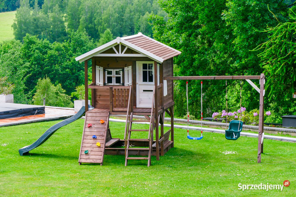 Duży domek ogrodowy dzieci z huśtawką Premium