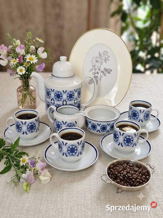 Serwis kawowy niebieski wzór Porcelana i szkło Jaktorów-Kolonia sprzedam