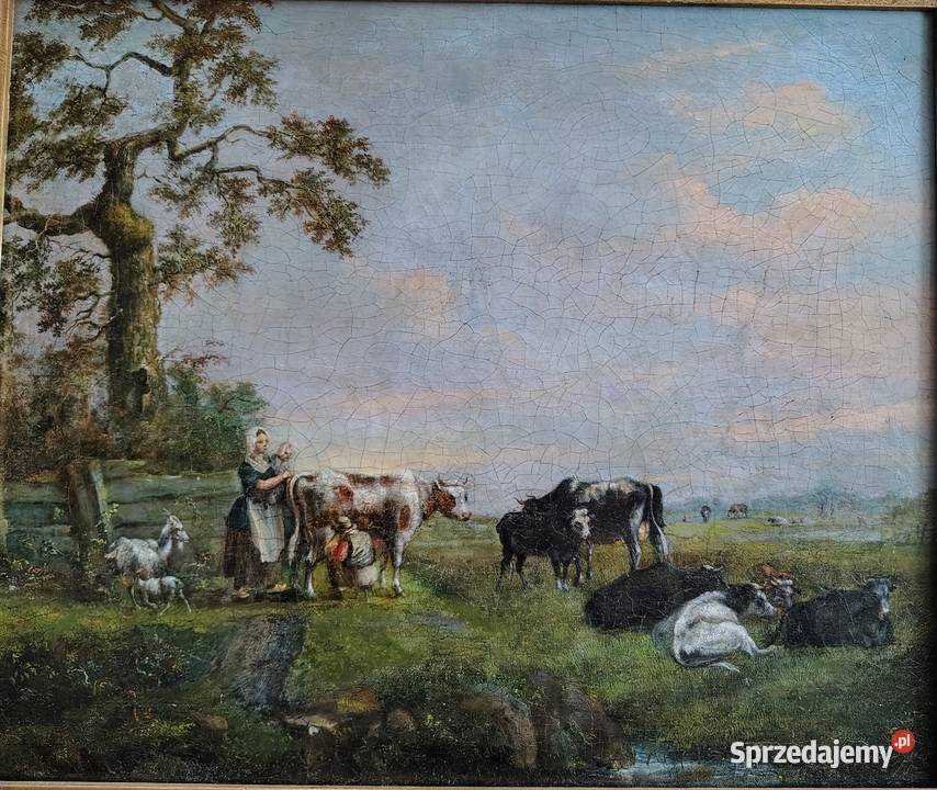 Stary obraz olejny Pastwisko Kartuzy sprzedam