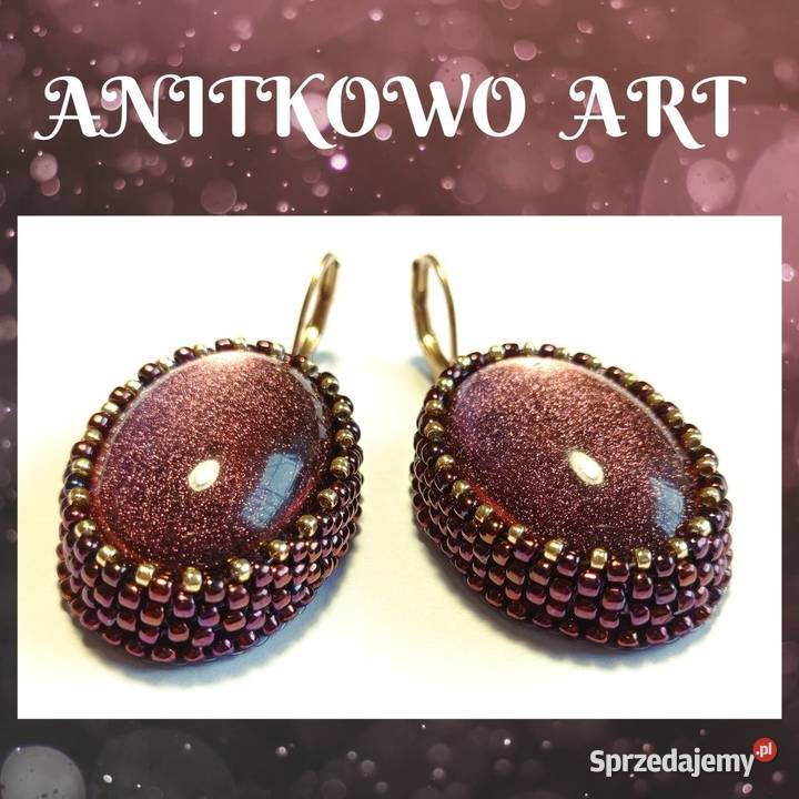 KOLCZYKI Z ŻYWICĄ bordowe w koralikach Warszawa