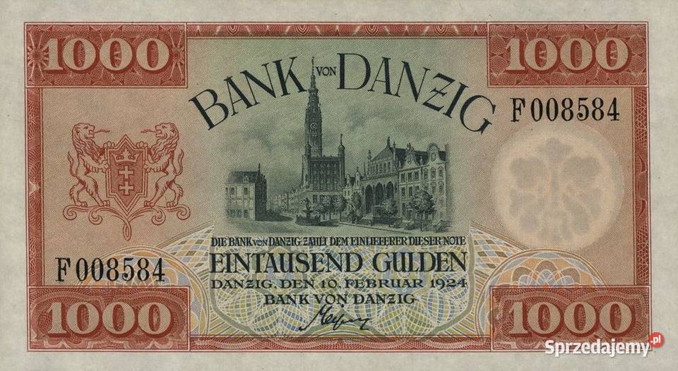 WOLNE MIASTO GDAŃSK 1000 gulden 1924 UNC seria F Białystok