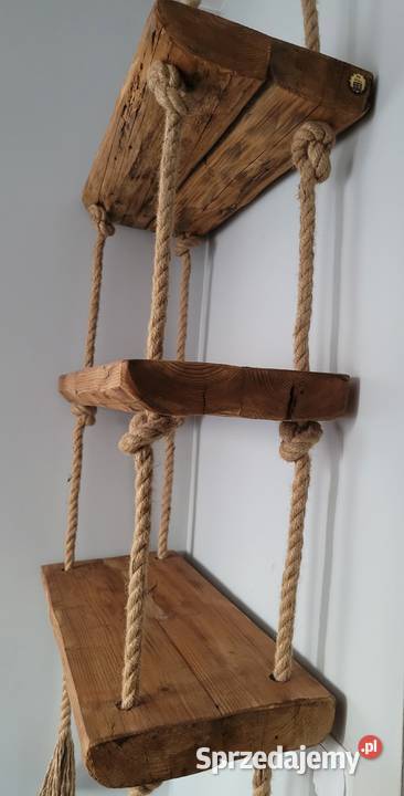 Półki wiszące stare drewno sznur Jarosław
