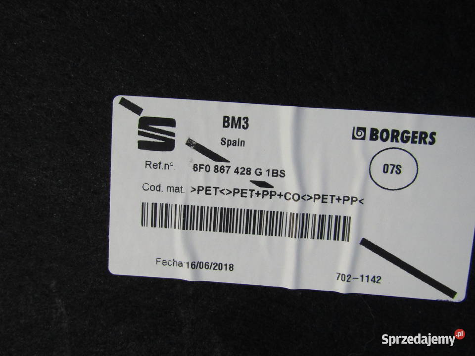 BOCZEK TAPICERKA BAGAŻNIKA SEAT IBIZA V 6F KJ1