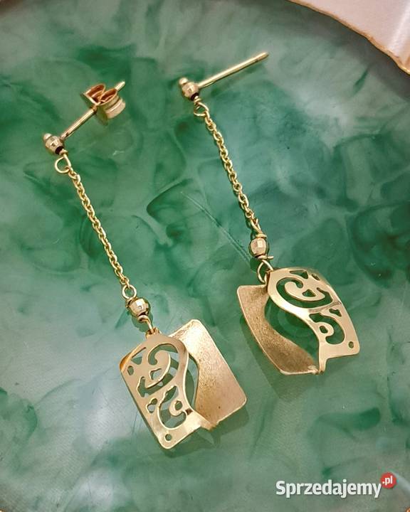 20Kolczyki Złote pr585 Długie 45 łańcuszek z złote Poznań