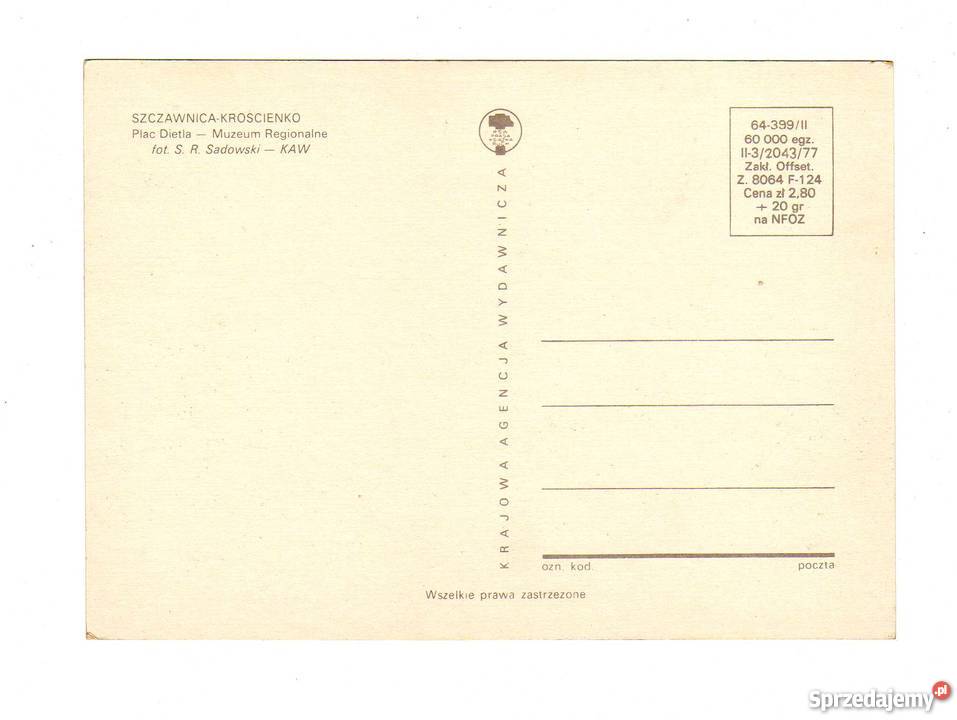 SZCZAWNICA KROŚCIENKO PLAC DIETLA POCZTÓWKA Kolekcje świętokrzyskie Krynki