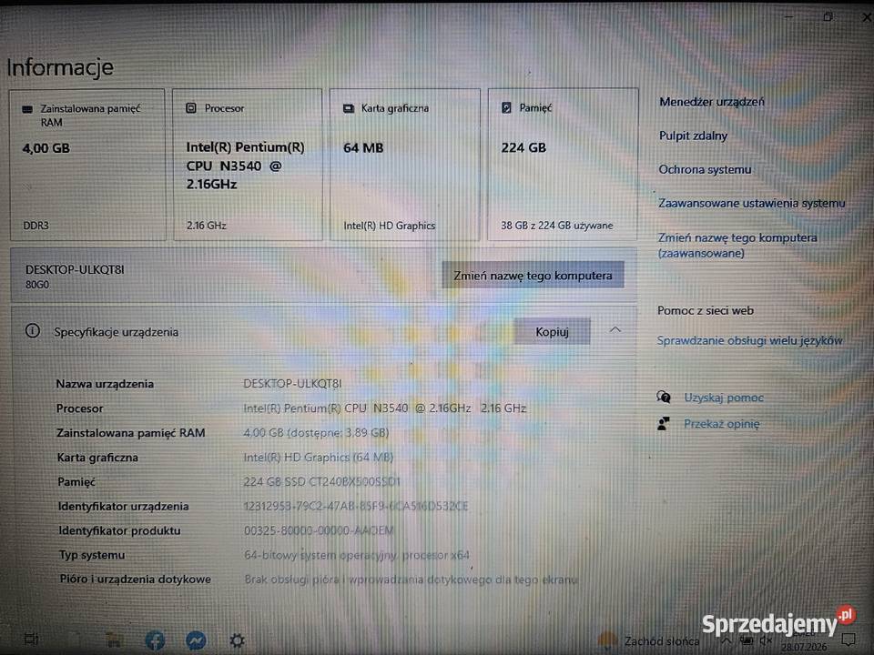 Lenovo G5030 win10 ssd śląskie Tychy