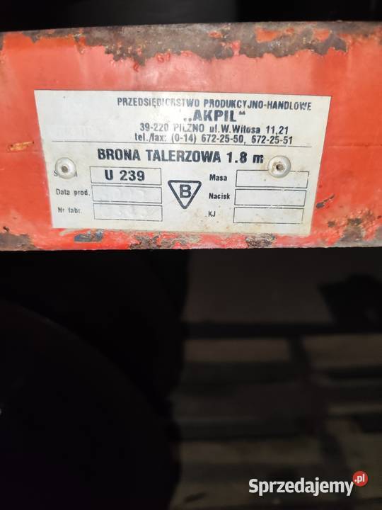 Brona talerzowa 2x8 nieuszkodzony małopolskie Proszowice