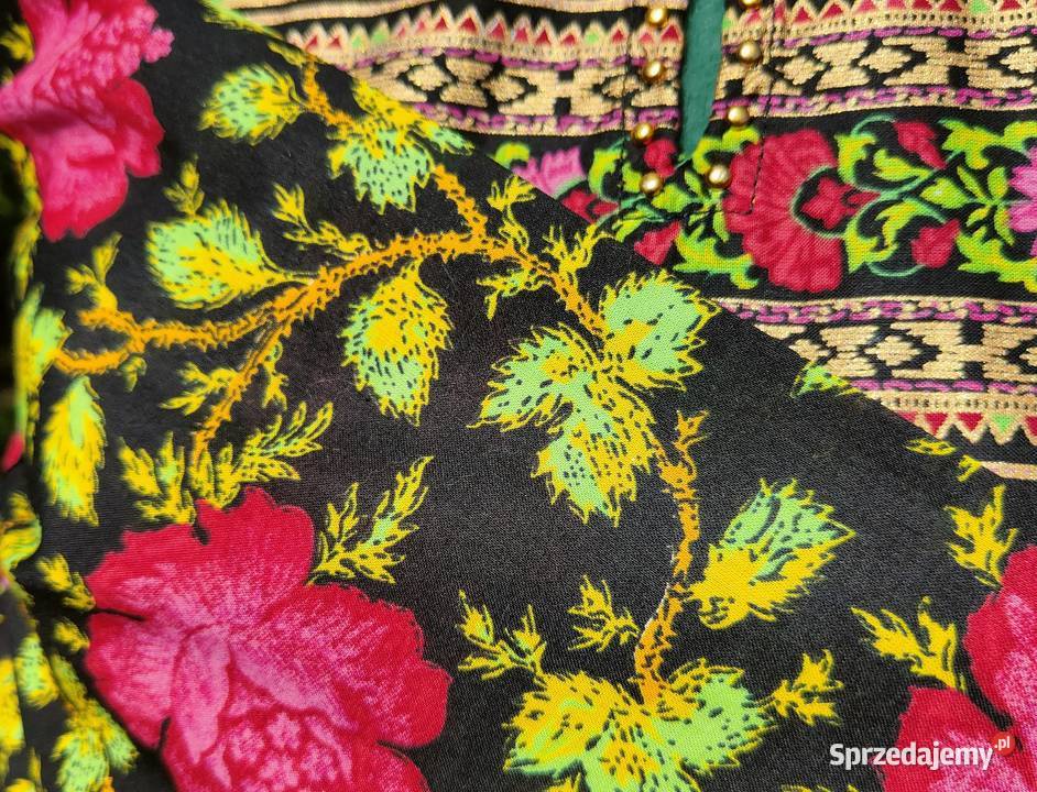 Czarna tunika folk XXL 44 bawełna kwiaty róże Topy i koszulki zachodniopomorskie Szczecin