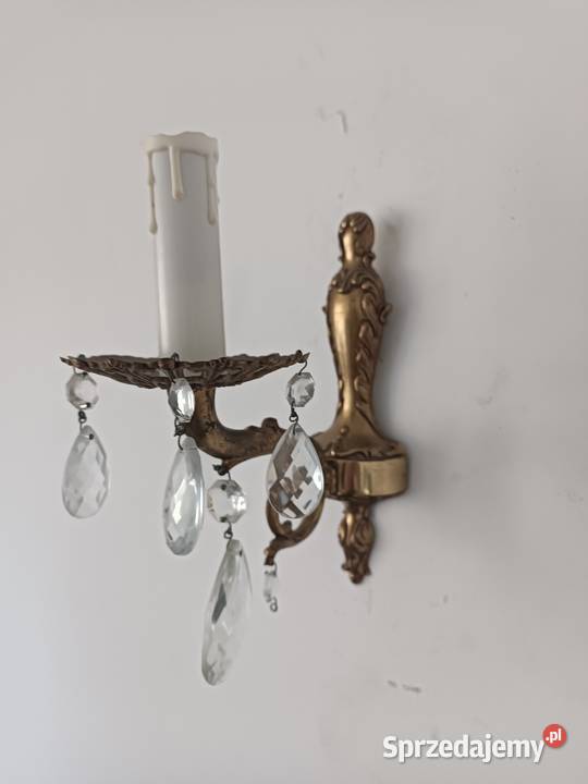 Stare kinkiety z kryształami mosiądz Budzyń