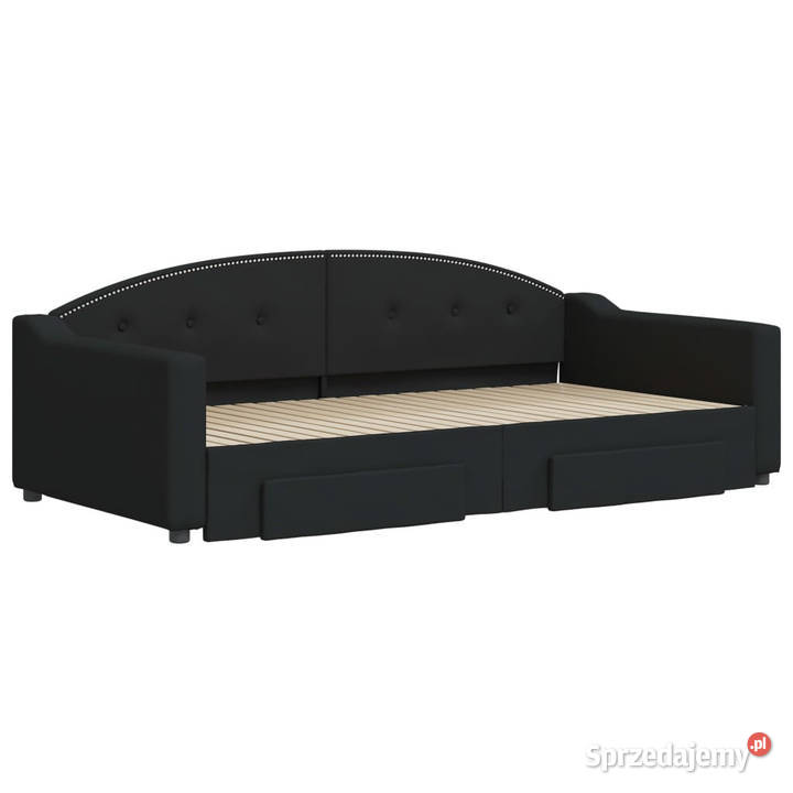 Sofa rozsuwana z szufladami czarna tkanina
