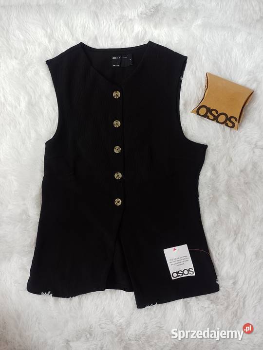 4042 LXL ASOS Design Czarna prążkowana Kamizelka Kraków