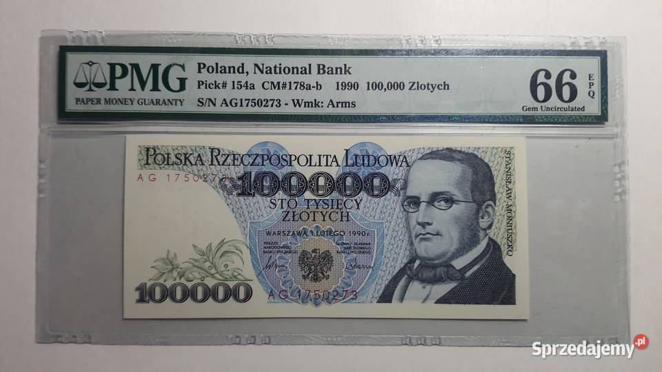 100000 złotych 1990 s AG PMG 66