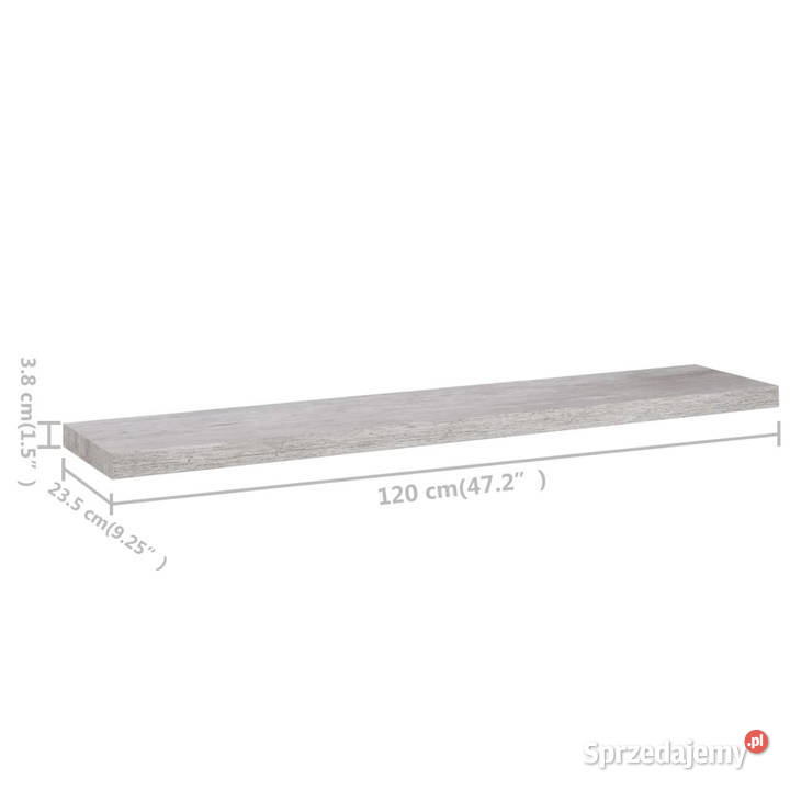 Półka ścienna szarość betonu 120 x 235 x 38 MDF