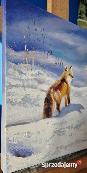 Lis zimowy pejzaż obraz olejny ręcznie malowany