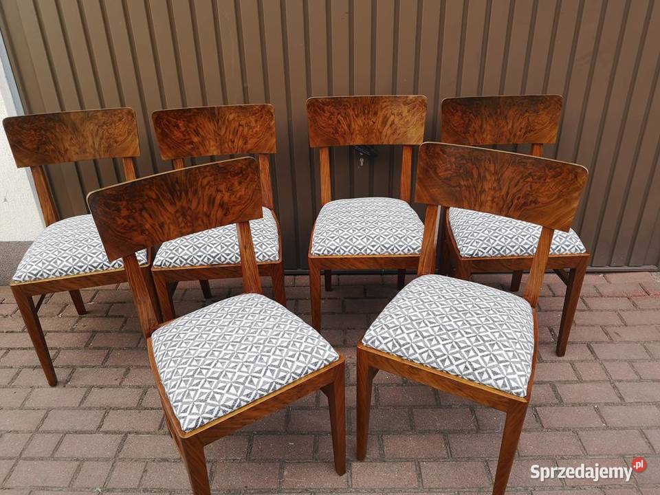 Krzesła ARTDECO Orzech Stare Antyk Komplet 6 Swarzędz sprzedam