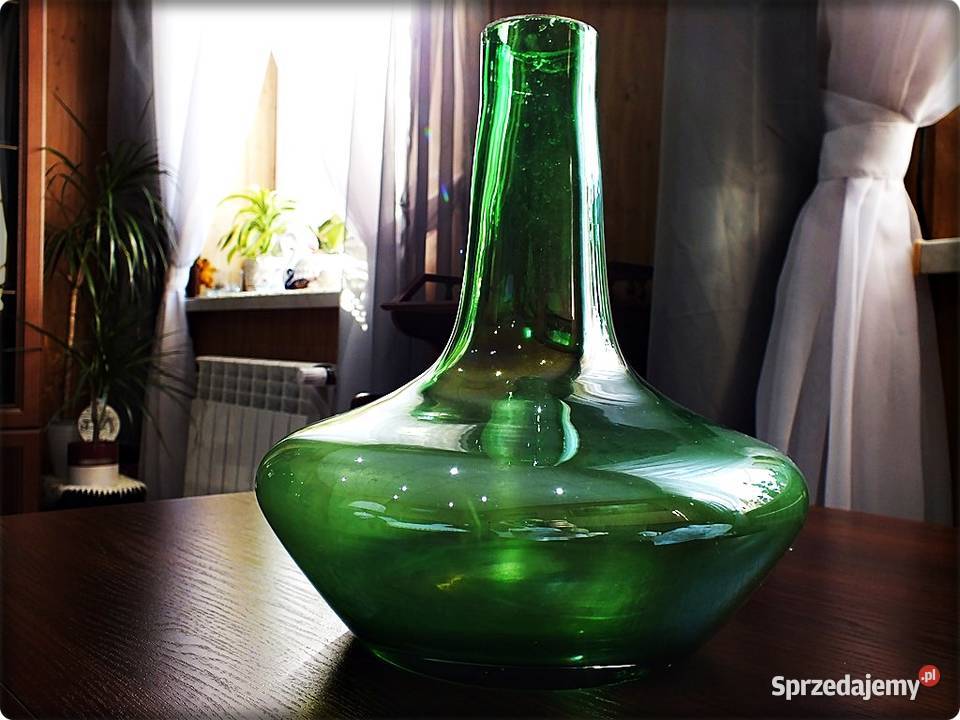 Duża Zielona Butla Wazon Szmaragdowy lata 70 PRL Porcelana i szkło Żary
