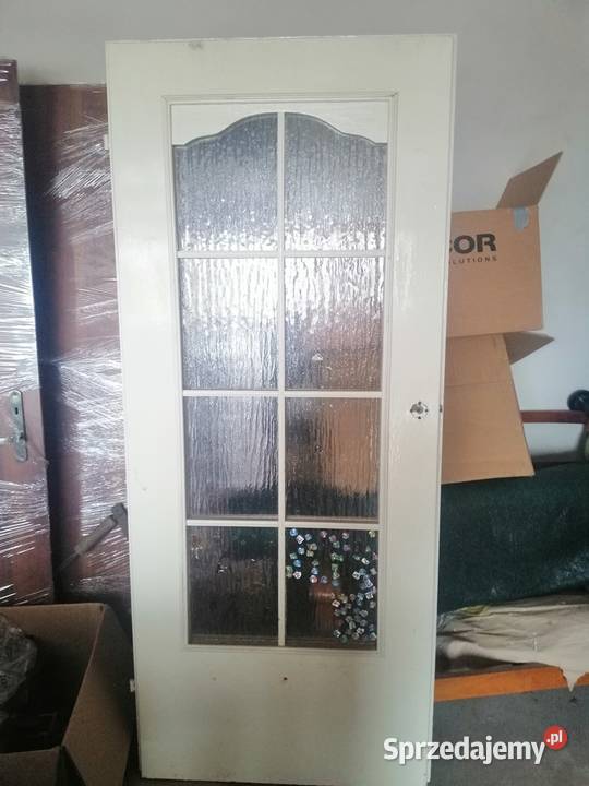 Drzwi pokojowe białe 80 prawe z szybą Drzwi wewnętrzne Poddębice