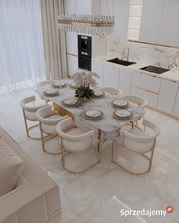 Krzesło glamour beżowo złote nowoczesne do Warszawa