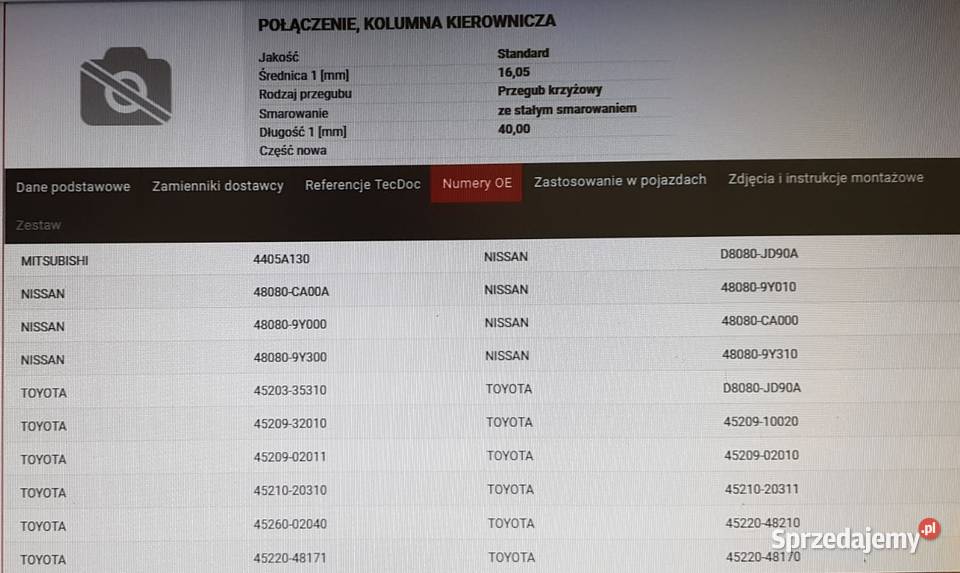 Przegub Łącznik kolumny wał kierowniczego Toyota Jasło