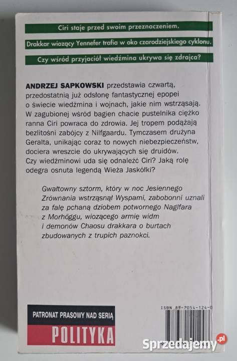 Wieża jaskółki Andrzej Sapkowski ISBN 9788370541248 mazowieckie Warszawa