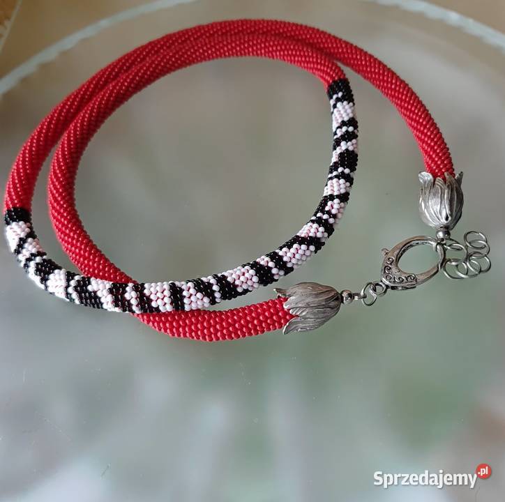 Naszyjnik czerwony w zwierzece wzory małopolskie Trzebinia